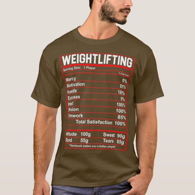 Funny viktande Nutrition Facts Bodybuilding T Shirt (Framsida)