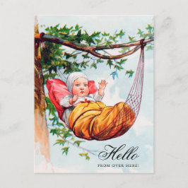 Funny Vintage Baby Wave Hi in Hammock Art Vykort