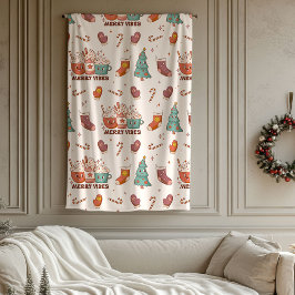 Funny Vintage Christmas Blanket 70s Pastel Vibe Fleecefilt