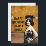 Funny Vintage Drama Queen Birthday Kort<br><div class="desc">Lustigt födelsedagskort för vänner och familj som tenderar att vara lite på den dramatiska sidan... . - vintagens utegångsförbud med stjärngarlandskonstruerad teaterbakgrund. Anpassadet Grattis på födelsedagen Drama Queen.</div>