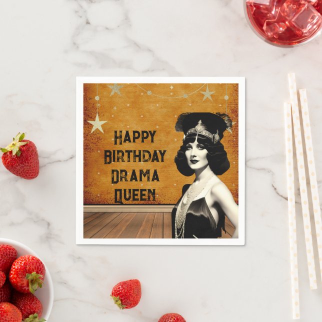 Funny Vintage Drama Queen Birthday Pappersservett (Insitu)