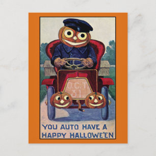 Funny Vintage Halloween Pumpkin Vykort