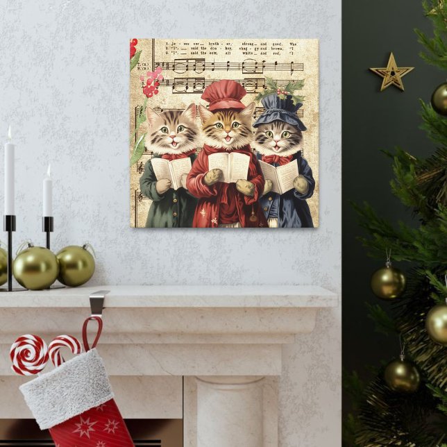 Funny Vintage jul Caroling Cats Canvastryck (Skapare uppladdad)