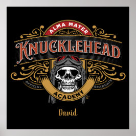 Funny Vintage Knucklehead Academy Skull Poster