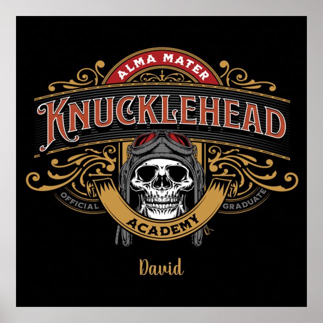 Funny Vintage Knucklehead Academy Skull Poster (Framsidan)