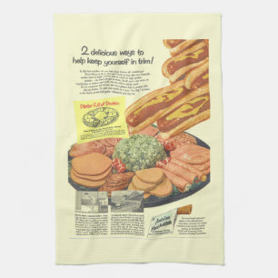 FUNNY Vintage Kött Institute Ad PLATTER OF PROTEIN Kökshandduk