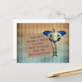 Funny Vintage Male Fairy Senior Birthday Postcard Vykort