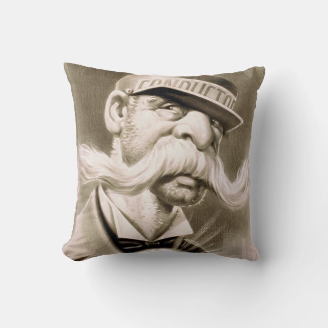 Funny vintage mustasch-ledare kudde (Framsida)
