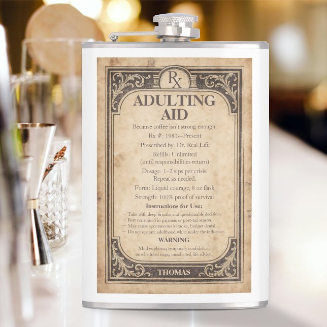 Funny Vintage Prescription Bottle Adulting Aid Rx Fickplunta (Funny Rx Prescription flask)