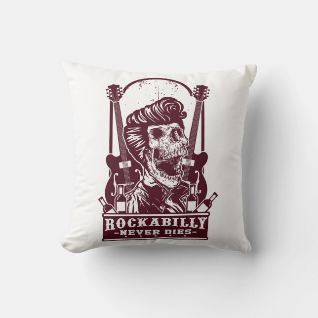 Funny Vintage Rockabilly Skeleton Kudde (Framsida)