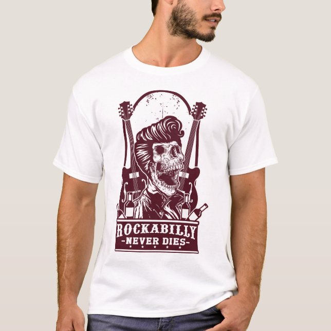 Funny Vintage Rockabilly Skeleton T Shirt (Framsida)