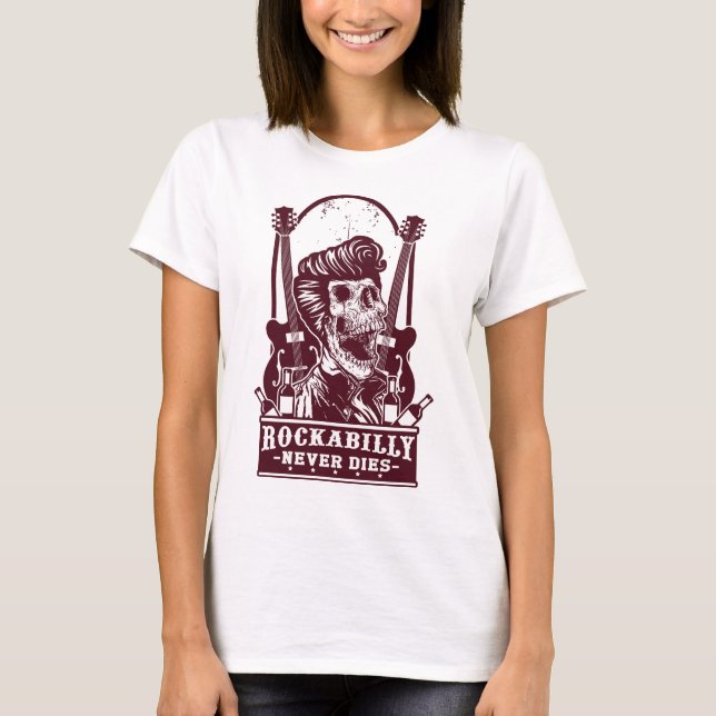 Funny Vintage Rockabilly Skeleton T Shirt (Framsida)