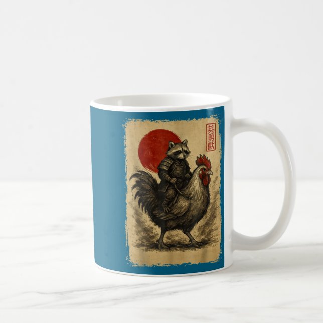 Funny Vintage Samurai Raccoon Japanese Graphic Uki Kaffemugg (Höger)