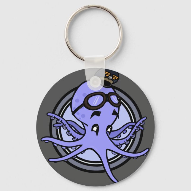 FUNNY VINTAGE STIL OCTOPUS PILOT ROUND NYCKELRING (Framsida)