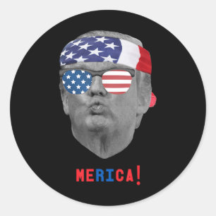 Funny Vintage Trump Pucker Ansikte Merica USA flag Runt Klistermärke