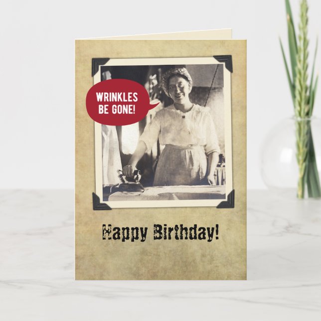 Funny Vintage Wrinkles-Free Birthday Kort (Framsida)