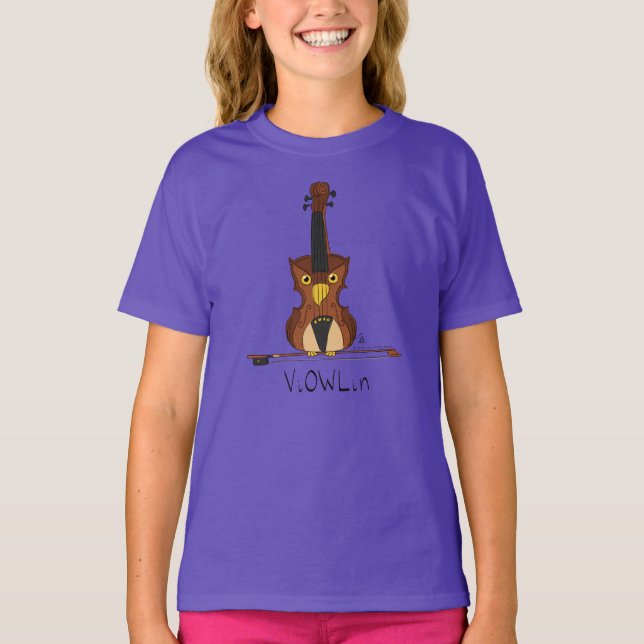 Funny Violin Cute Uggla Musician Kids Music T Shirt (Framsida)