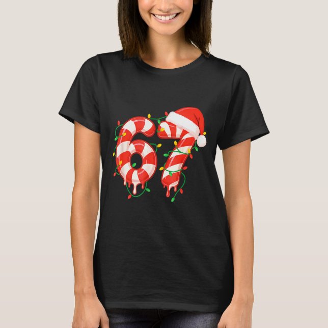 Funny Viral Christmas 67 Candy Canes Meme Santa Ho T Shirt (Framsida)
