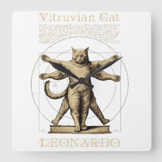 Funny Vitruvian Cat Pet Animal Owners Fyrkantig Klocka