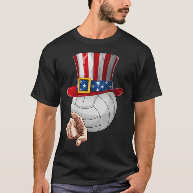 Funny Volleyball Älskare farbror Sam 4 juli T Shirt (Framsida)