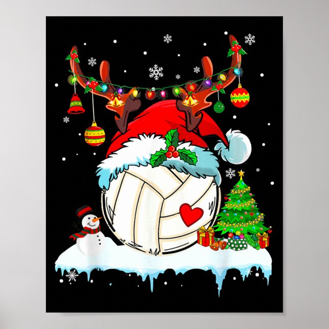 Funny Volleyball Christmas Reindeer Santa Hat Ligh Poster (Framsidan)
