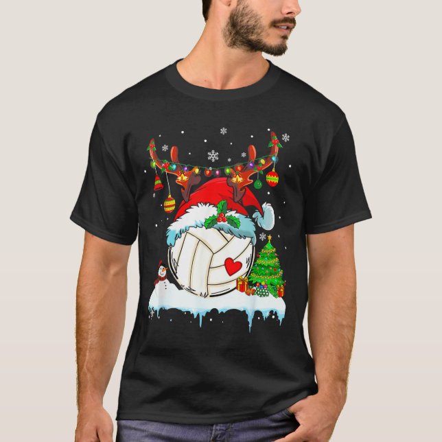 Funny Volleyball Christmas Reindeer Santa Hat Ligh T Shirt (Framsida)