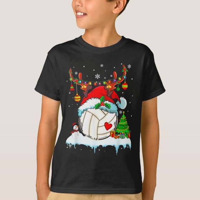 Funny Volleyball Christmas Reindeer Santa Hat Ligh T Shirt (Framsida)