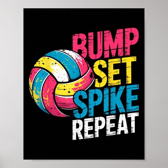 Funny Volleyball Joke Bump Set Spike Repeat Player Poster (Framsidan)
