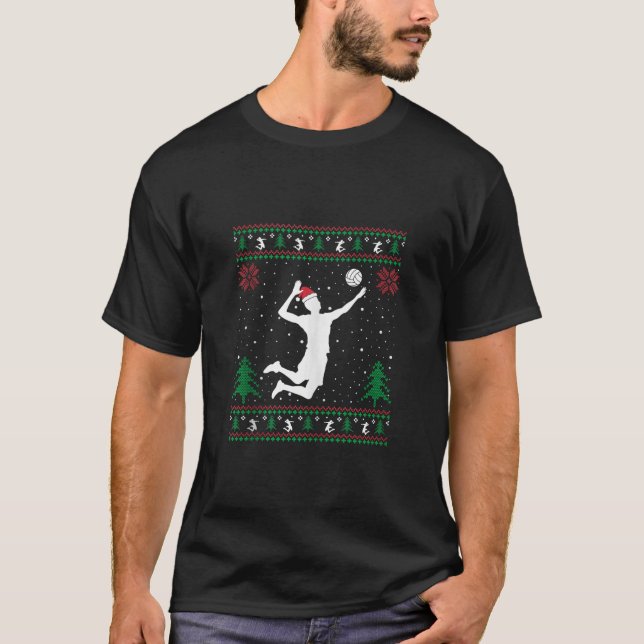 Funny Volleyball Player Santa Hat Ugly jul S T Shirt (Framsida)