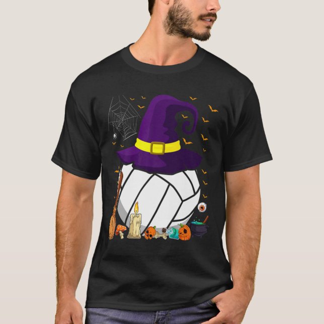 Funny Volleyball Witch Hat Halloween Volleyball Pl T Shirt (Framsida)