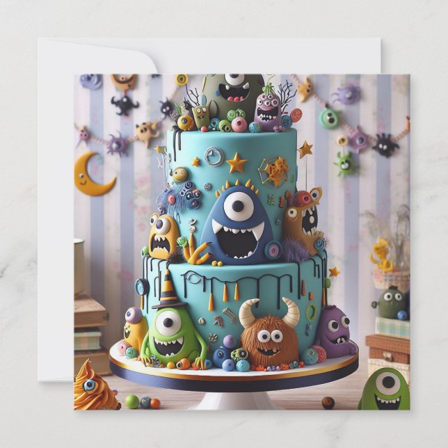 FUNNY WACKY MONSTER CAKE BIRTHDAY INBJUDNINGAR (Framsida)