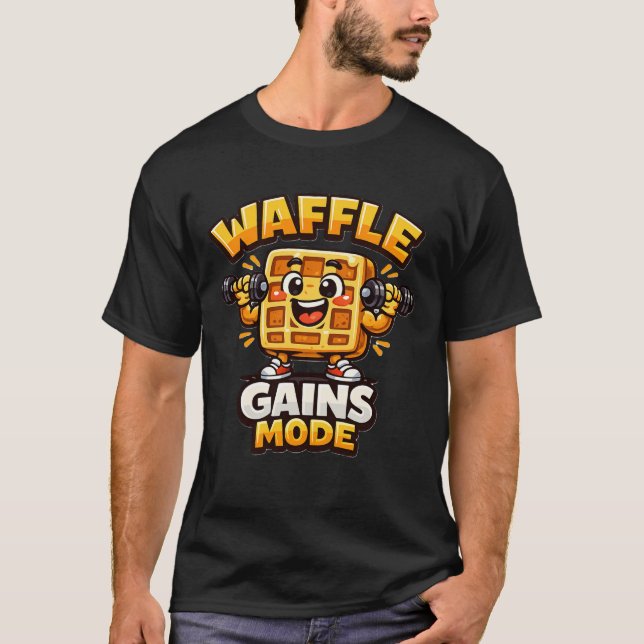 Funny Waffle Gains Mode Shirt Cute Gym Waffle Tee (Framsida)