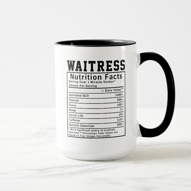 Funny Waitress Nutrition Facts Employee Worker Mugg (Höger)