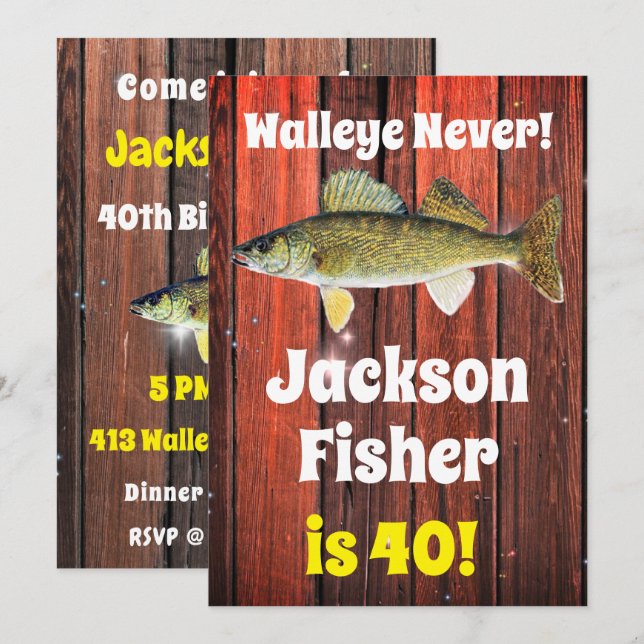 Funny Walleye Fishermans födelsedag Inbjudningar (Fram/baksida)