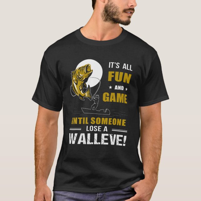 Funny Walleye Manar Pappa Fishing T Shirt (Framsida)