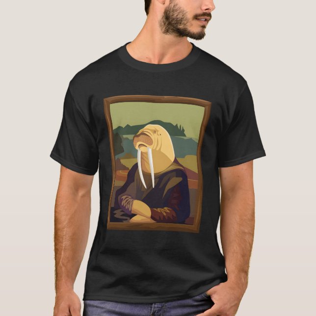 Funny Walrus Mona Lisa Art Parody T Shirt (Framsida)
