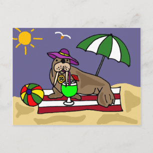 Funny Walrus vid Beach Art Vykort