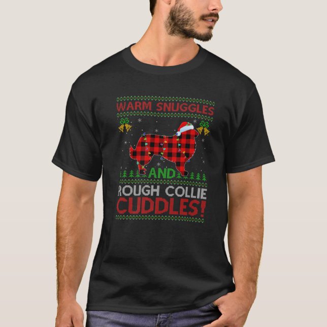 Funny Warm Snuggles Cuddles Ugly Rough Collie Dog T Shirt (Framsida)