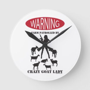 FUNNY Warning Farm patrullerad av Crazy Goat Dam Rund Klocka