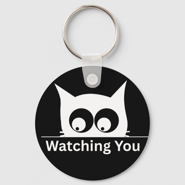 Funny Watching You Cat Cute Minimal Nyckelring (Framsida)