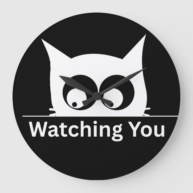 Funny Watching You Cat Cute Minimal Stor Klocka (Framsida)