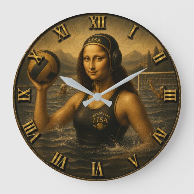 Funny Water Polo Mona Lisa Water Polo Player gift Stor Klocka (Framsida)