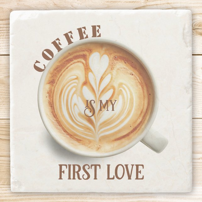 Funny Watercolor Coffee och Cappuccino Kärlek Stenunderlägg (Coaster featuring a watercolor design of a cappuccino coffee with your funny texts)