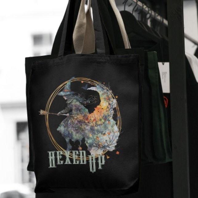 Funny Watercolor Creepy Witches Broom Halloween Tygkasse (Skapare uppladdad)