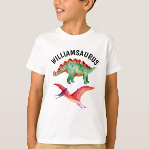 Funny Watercolor Dinosaur Personlig Namn  T Shirt