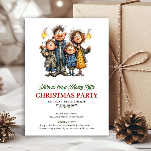 Funny Watercolor Family Festive Christmas Invite Inbjudningar (Funny Watercolor Family Festive Christmas Invite)
