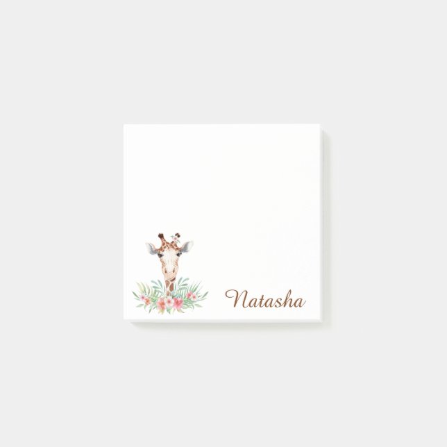 Funny Watercolor Giraffe Watercolor Blommigt Post-it Block (Framsida)