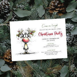 Funny watercolor reindeer Christmas party invite Inbjudningar