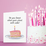 Funny Watercolor Rosa Frosted Birthday Cake Kort<br><div class="desc">Dafsams handmålade vattenfärg har en rosa frostig tårta med sprinkles. Det roliga talesättet: "Vet du vad som går underbar med tårta? En själfie,  för det här ögonblicket förtjänar att bli ihågkommet!" lägger till charmen och trendigets födelsedag önskemål som kommer att framkalla skratt.</div>
