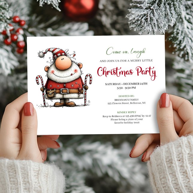 Funny Watercolor Santa Festive Party Invitation Inbjudningar (Funny Watercolor Santa Festive Party Invitation)